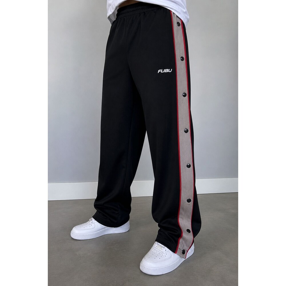 Vintage FUBU Snap Track Pants Youth Large 14 Black Tearaway Y2K Hip Hop